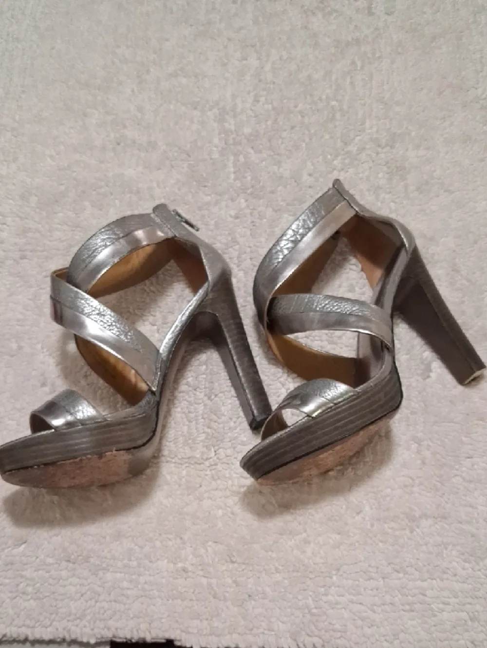Coach Silver Metallic Strappy High Heel Sandals